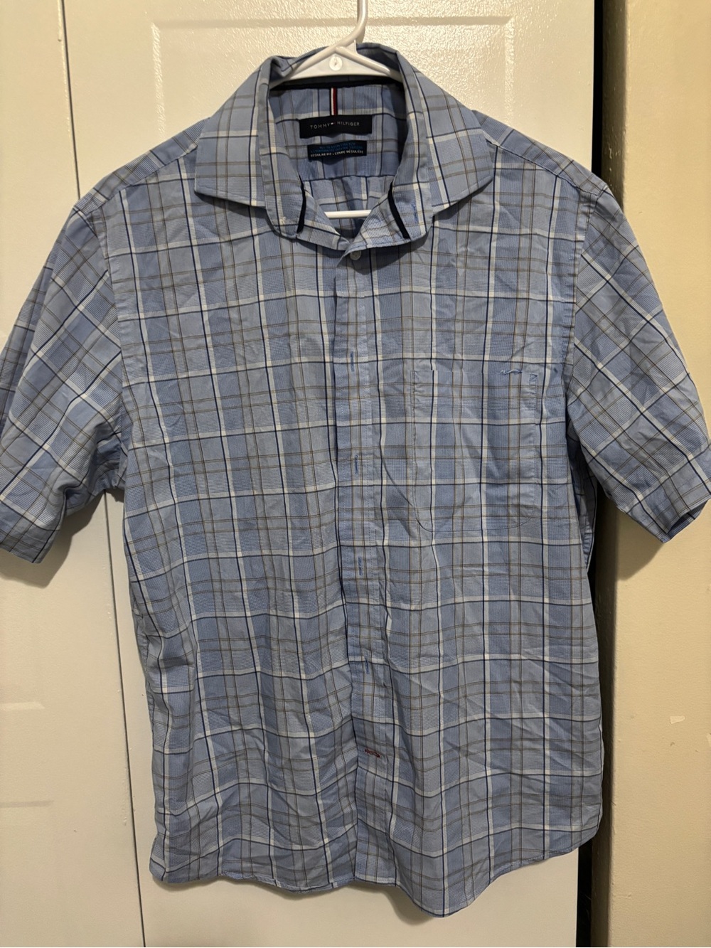 Tommy Hilfiger Blue Plaid Short-Sleeve Button-Down Shirt